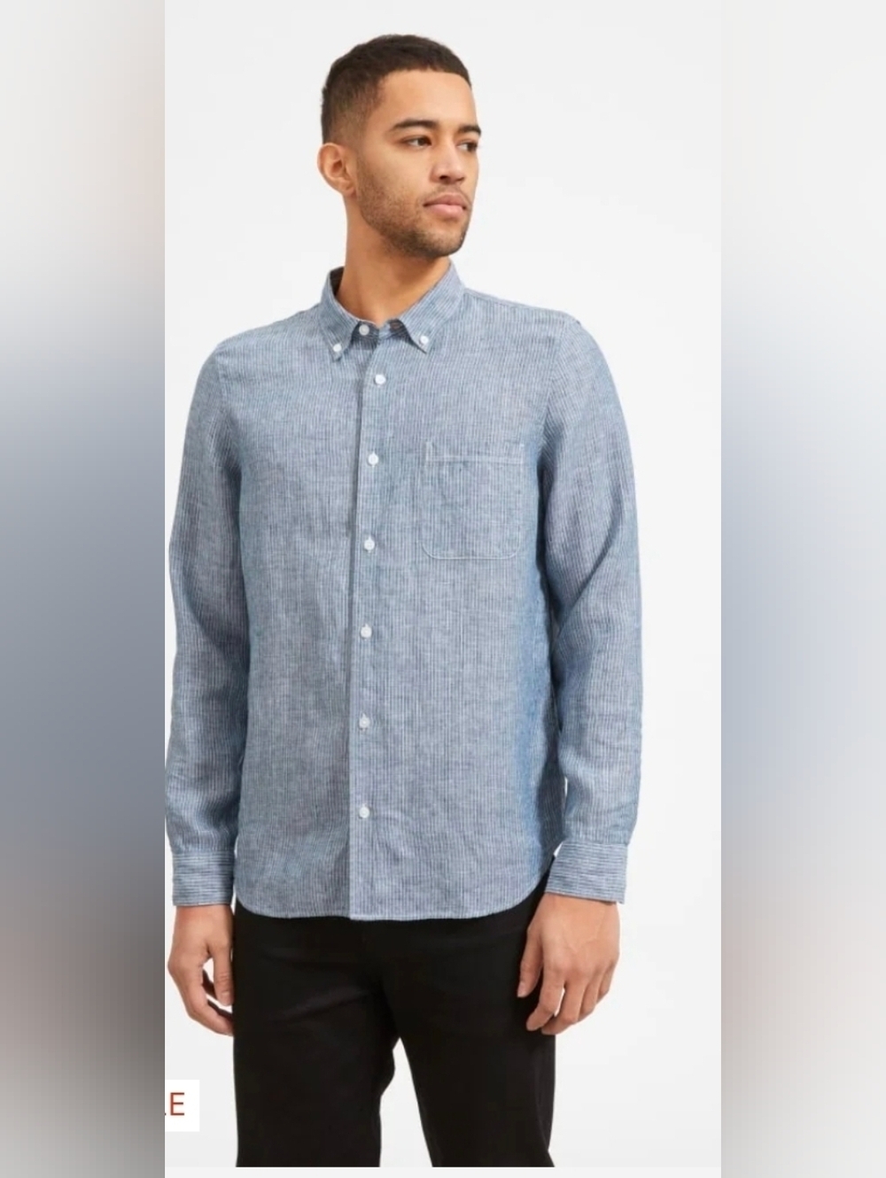 Everlane Shirt Mens L Blue White 100% Linen Coastal Minimalist Vacation Resort